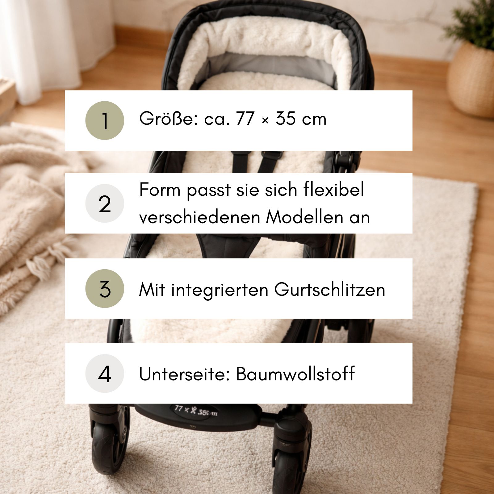 Lammfell-Auflage für den Kinderwaagen oder Buggy (grau)