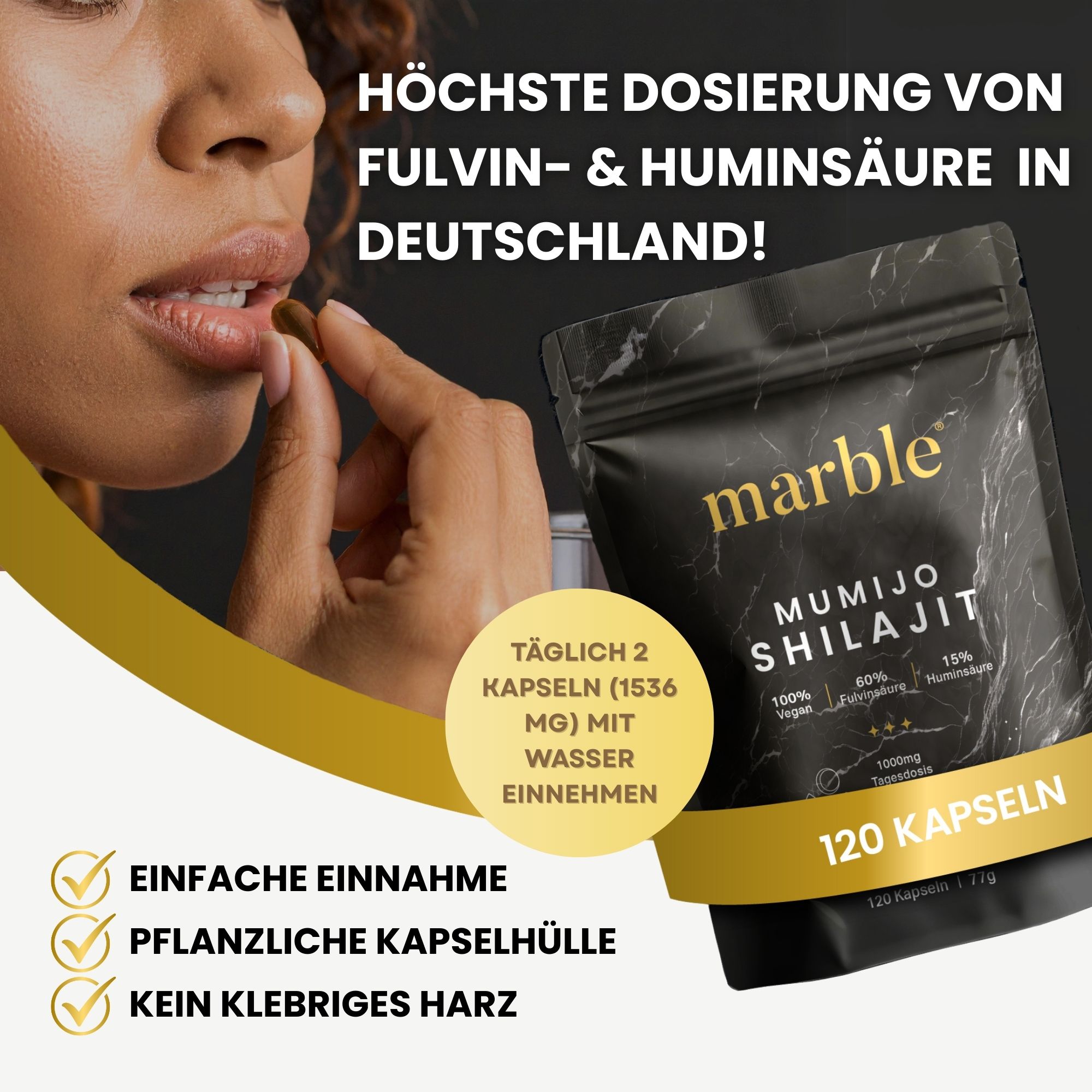 marble® Mumijo Shilajit Original Kapseln aus dem Himalaya | 60% Fulvinsäure 15% Huminsäure