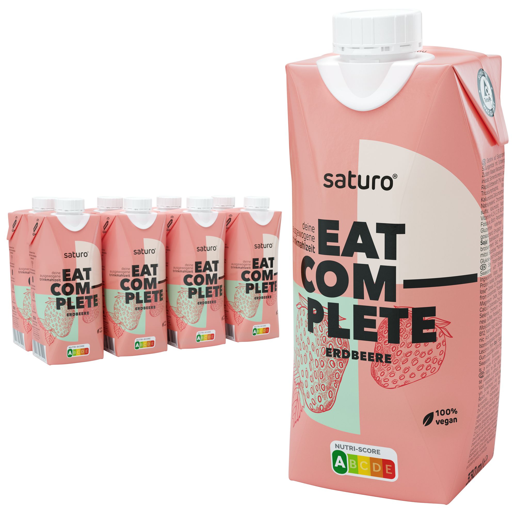 Saturo Trinknahrung Vegan Erdbeere| Astronautennahrung Mit Protein | Trinkmahlzeit Mit Nährstoffen