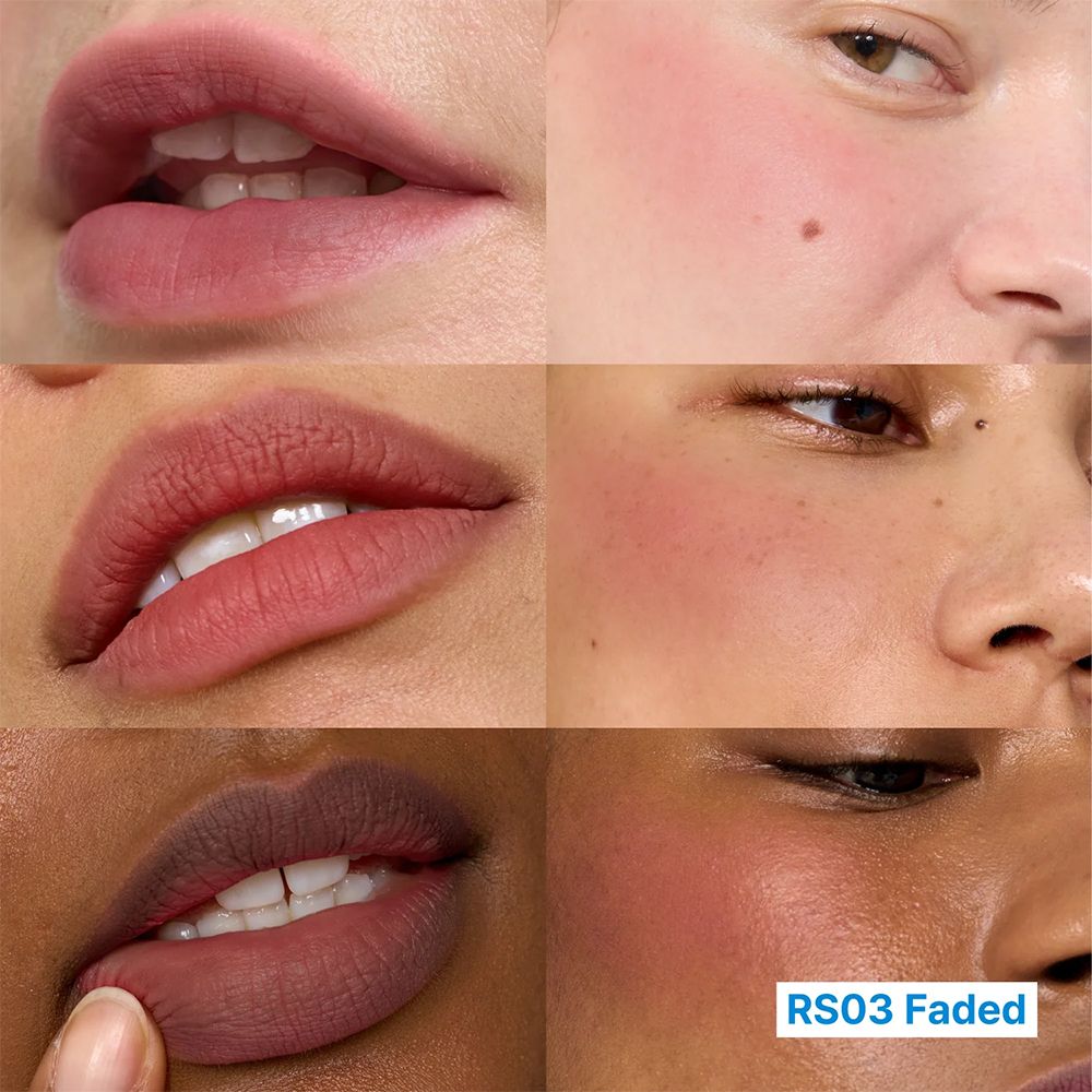 Collage: Lippen und Wangen verschiedener Hauttöne mit Rosatönen.
