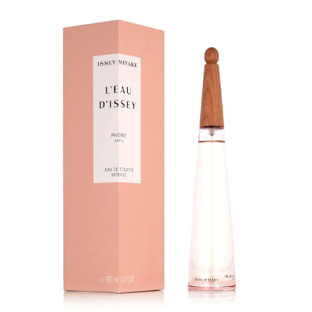 Rosa Schachtel und Flakon. L'Eau d'Issey Pivoine. Eau de Toilette Intense. 100 ml.