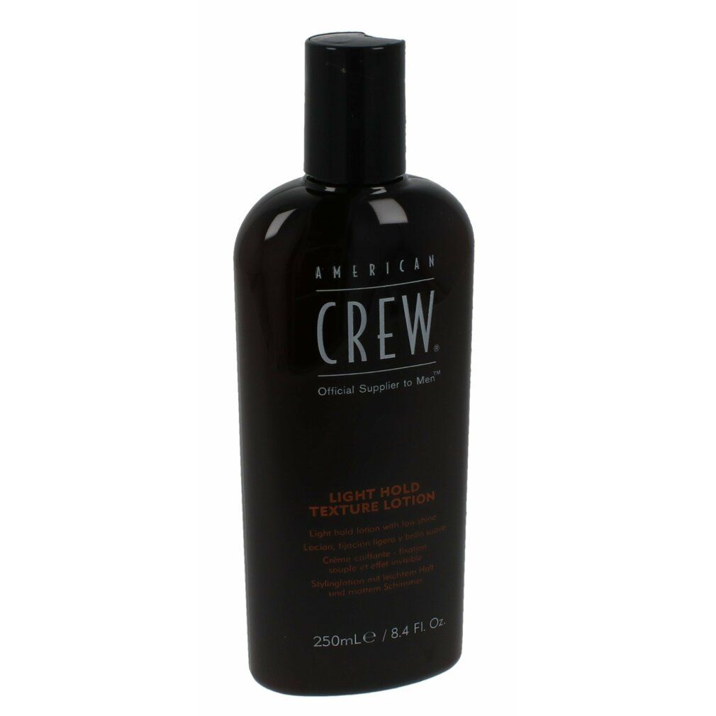 American Crew Classic Light Hold Texture Lotion in schwarzer Flasche mit schwarzem Deckel.