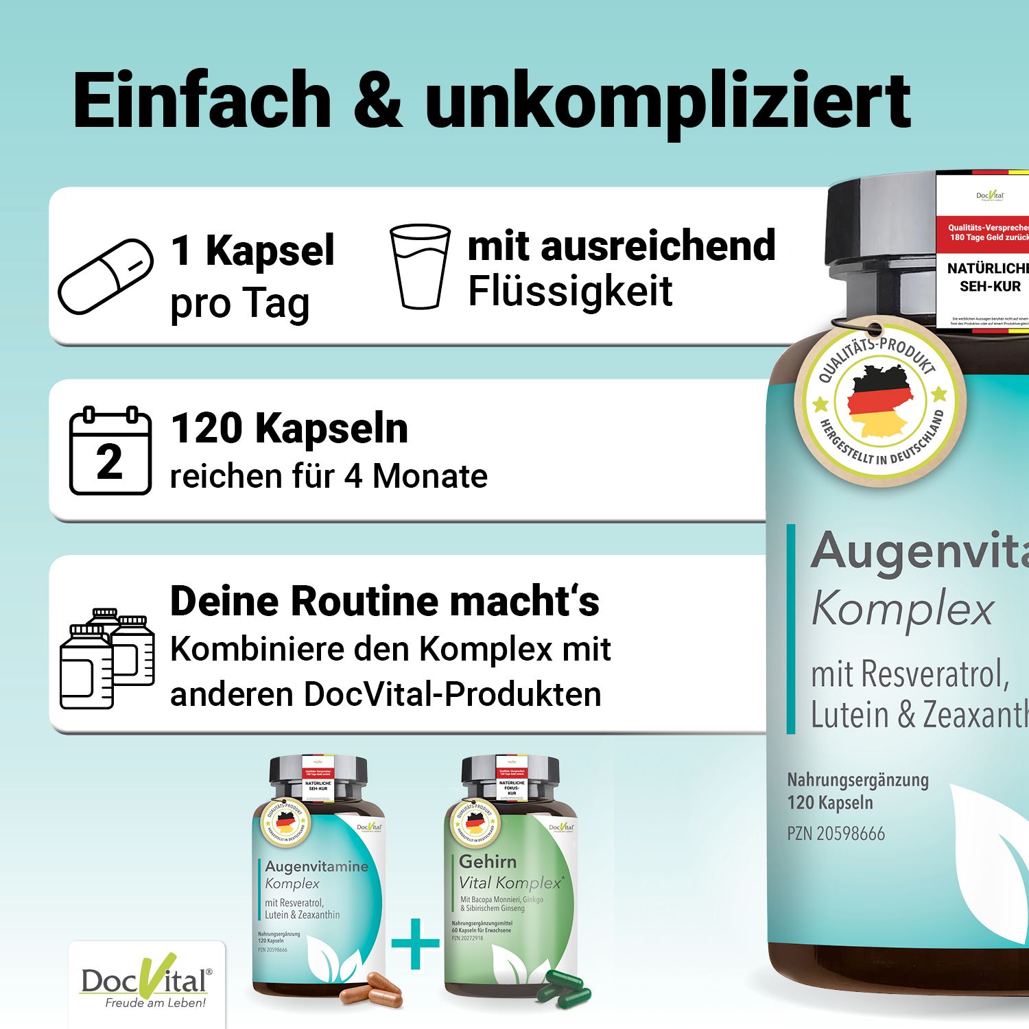 Augenvitamine Lutein Zeaxanthin Kapseln - Vitamin A - Augenstark Vital Komplex hochdosiert DocVital®