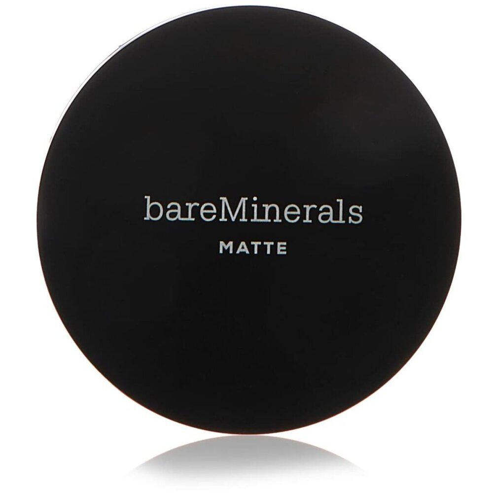 Schwarzer Deckel mit "bareMinerals MATTE" in weißer Schrift. Runde Form.