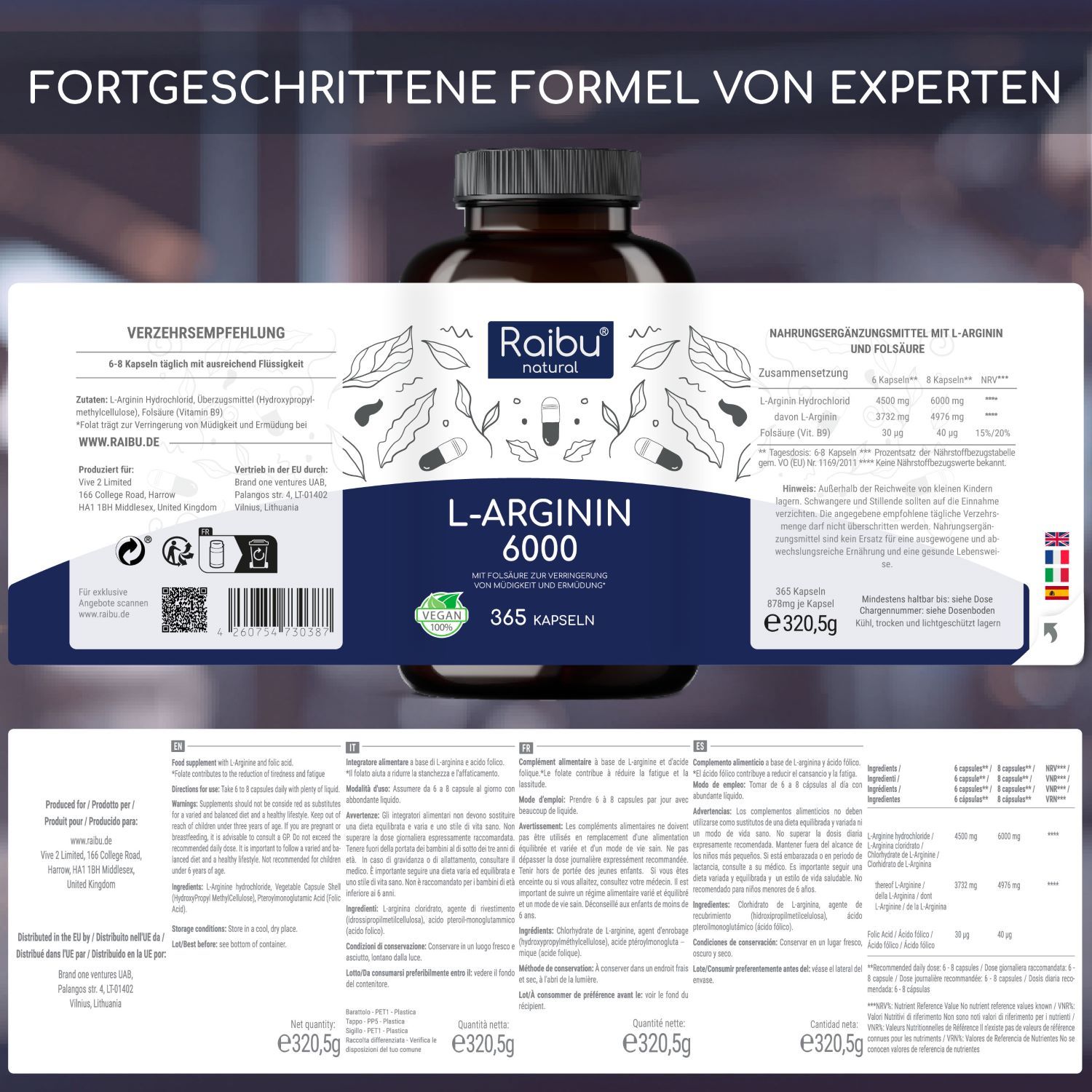 L-Arginin Kapseln hochdosiert - RAIBU