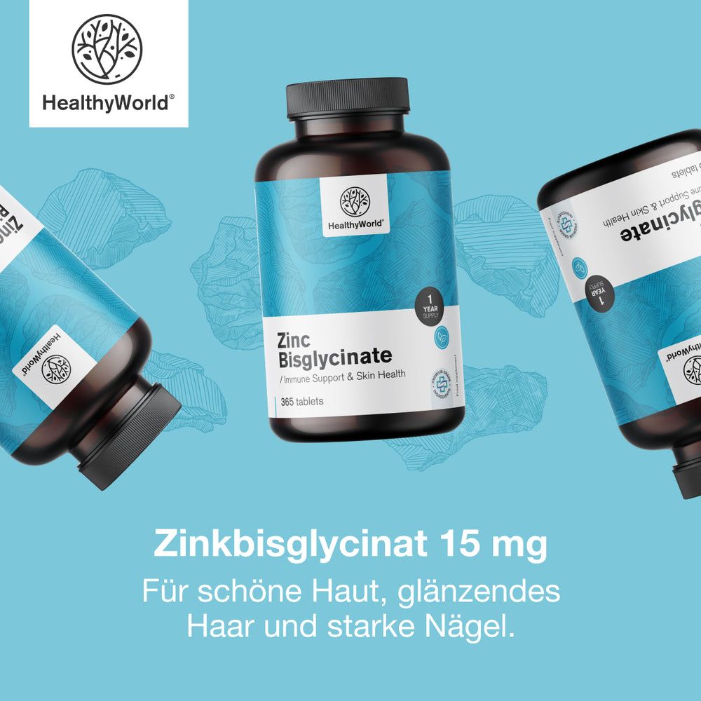 HealthyWorld Zinkbisglycinat 15 mg für Haut, Haare, Nägel & Immunsystem