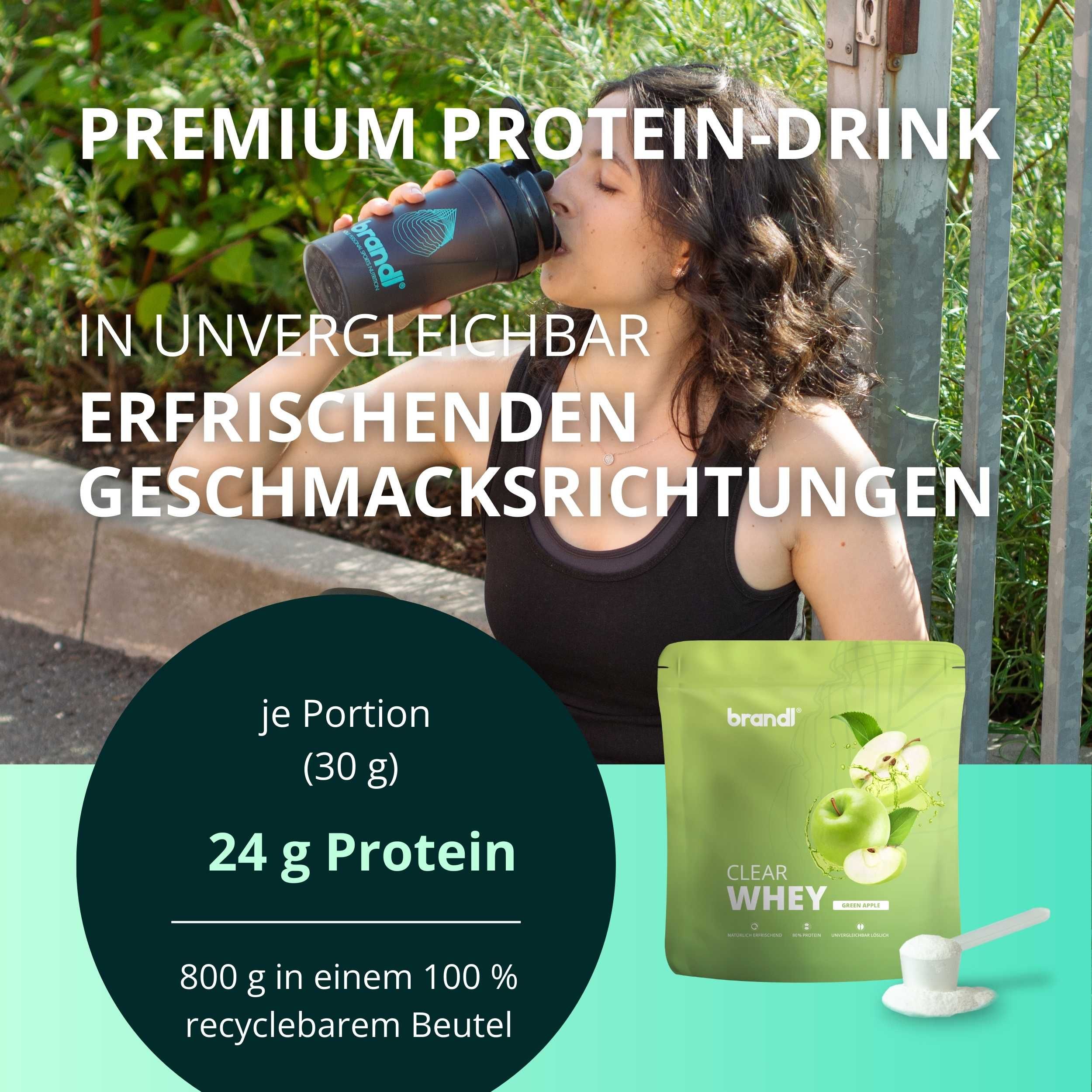 brandl® Clear Whey Isolate - Protein Drink mit leckerem Geschmack Green Apple 800 g Pulver