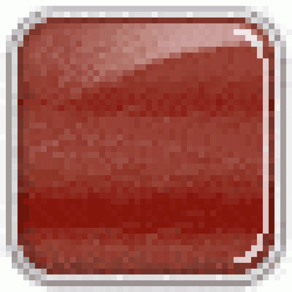 Quadratische, rostbraune Farbprobe mit silbernem Rahmen.