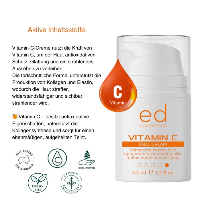 ED COSMETICS Vitamin-C Tagespflege – Antioxidativ, Reduziert Pigmentflecken & ANTI-AGING