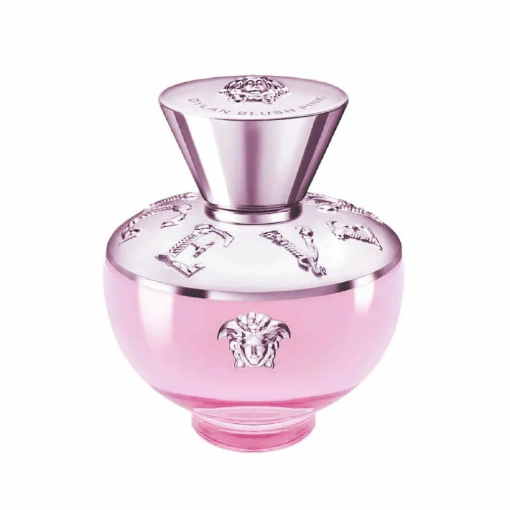Versace Dylan Blush Pink Eau de Parfum Flakon mit silbernem Verschluss und Medusa-Logo.