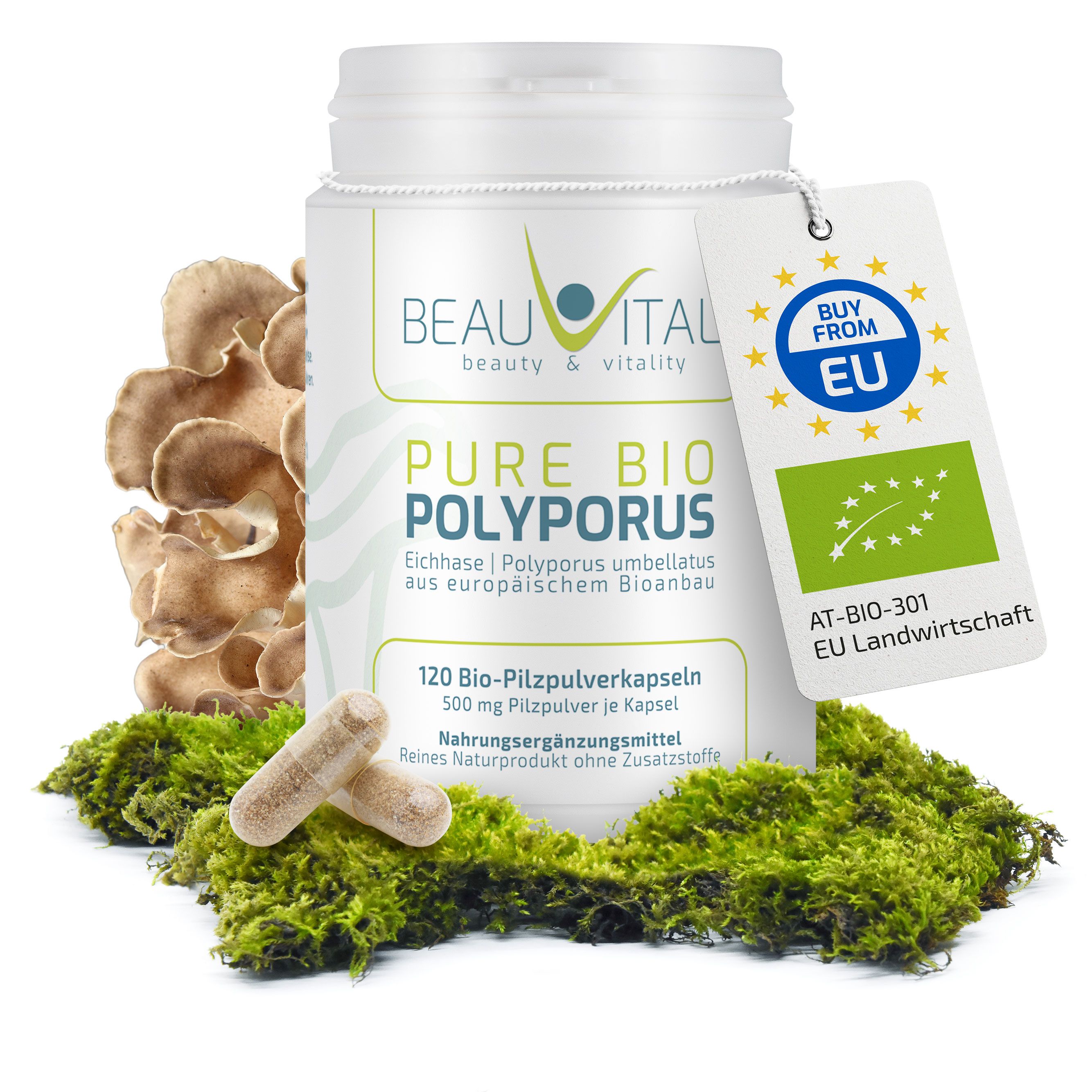 BEAUVITAL® Pure Bio Polyporus Kapseln, Eichhase (Polyporus umbellatus) aus EU-Anbau