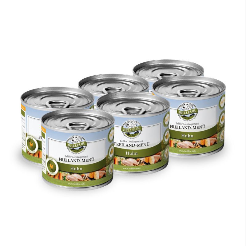 Bellfor Hundefutter Nass mit Huhn Getreidefrei - Freiland-Menü 1,2 kg Futter