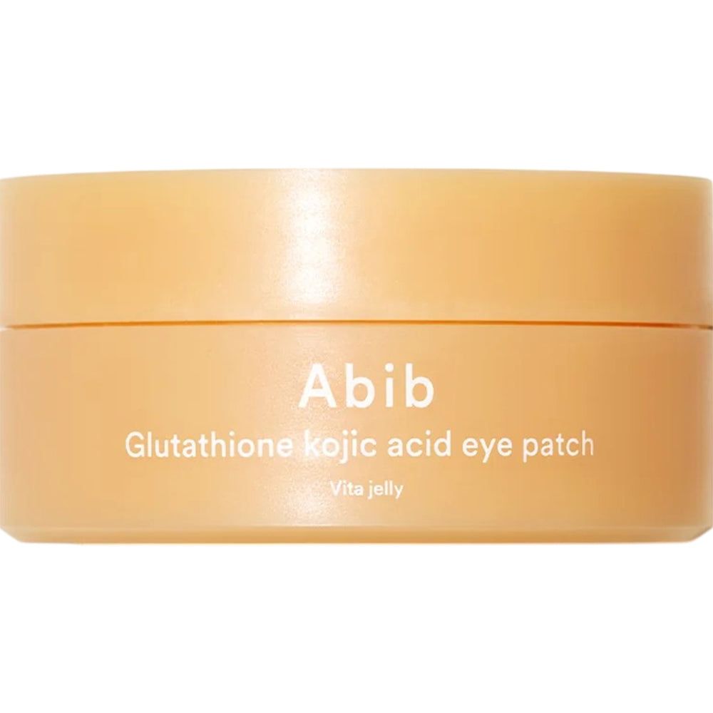 Abib Augenpads in einem orangefarbenen Tiegel, Nahaufnahme des Deckels.