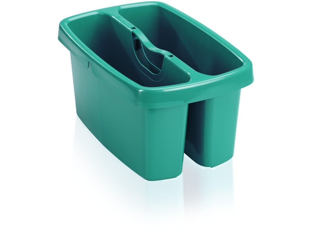 Grüner Eimer Combi Box mit zwei Fächern und Griff. Aus Kunststoff.