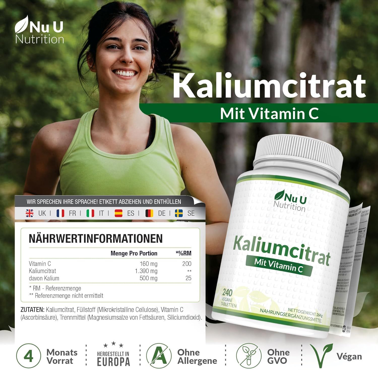 Nu U Nutrition Kaliumcitrat & Vitamin C Tabletten