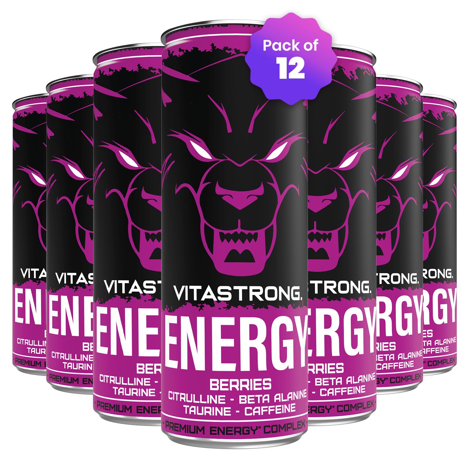 Vitastrong Energy Berries [12x BOX] - 330ml, Energia costante senza zuccheri per mente e corpo