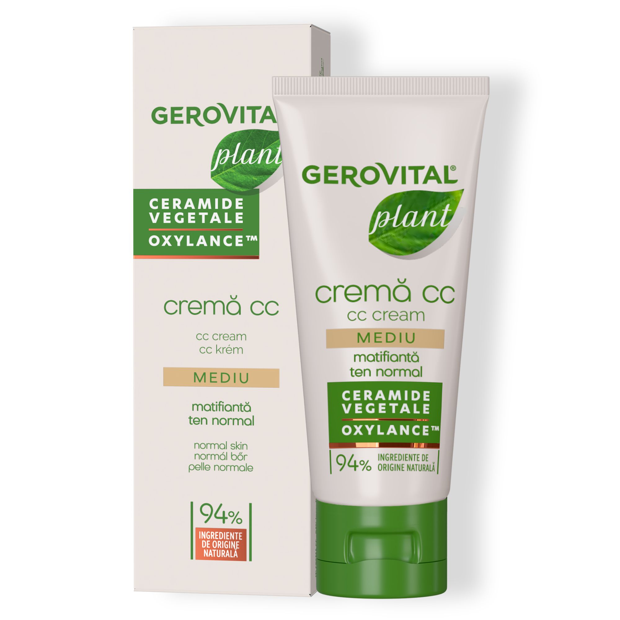 Tube CC Cream mit pflanzlichen Ceramiden, Text und Logo. Verpackung mit Text und Logo.