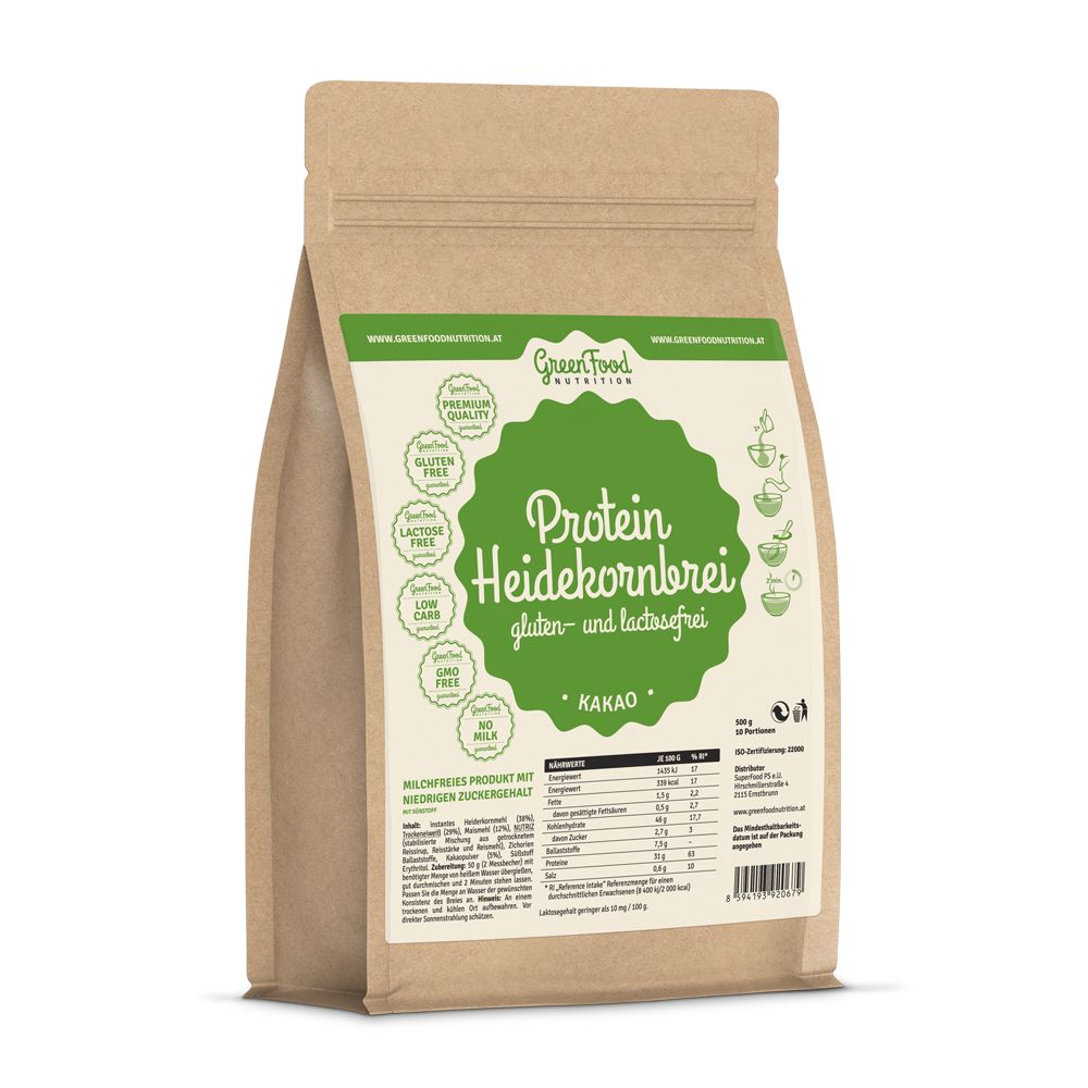 GreenFood Nutrition Protein Heidekornbrei gluten- und lactosefrei Kakao