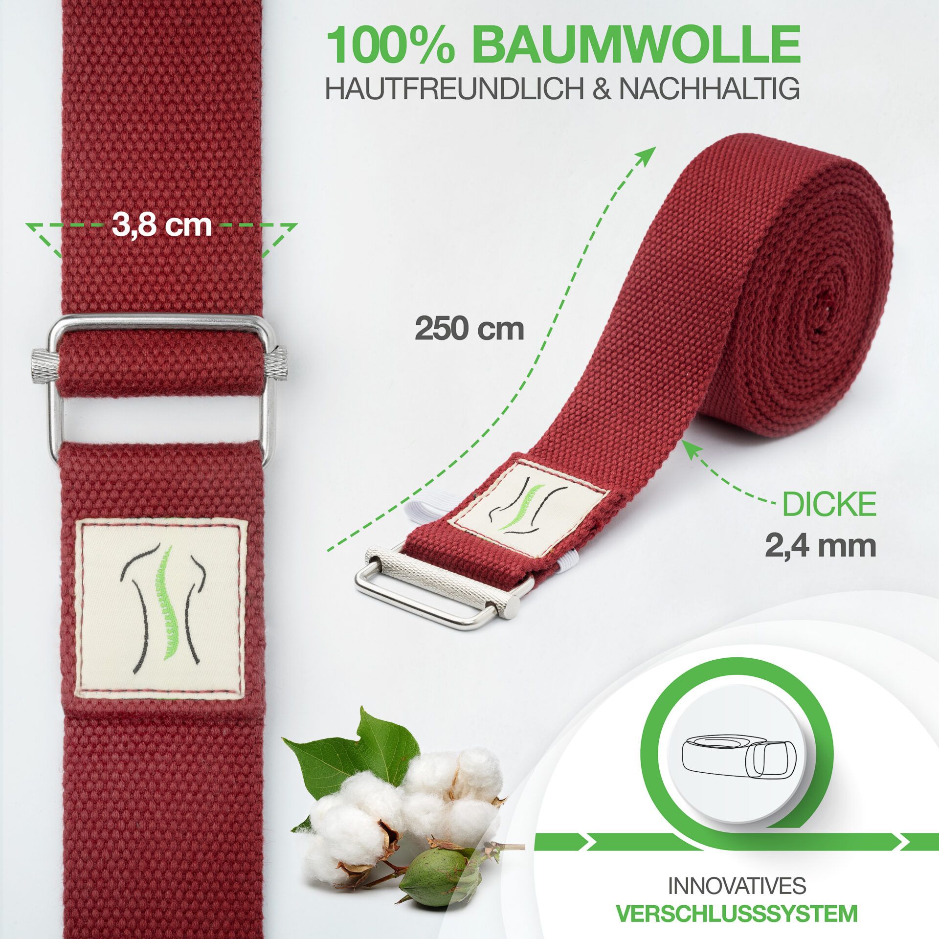 BACKLAxx ® Yoga Gurt  aus Baumwolle 250cm lang