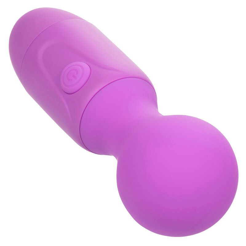 Lila Vibrationsmassager mit abgerundetem Kopf und Bedienknopf. Silikonmaterial. Ergonomisches Design.