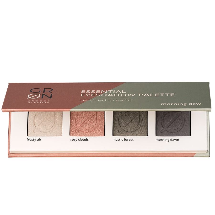 GRN [GRÜN] Lidschatten-Palette. Vier Farben: frosty air, rosy clouds, mystic forest, morning dawn. Zertifiziert organic.