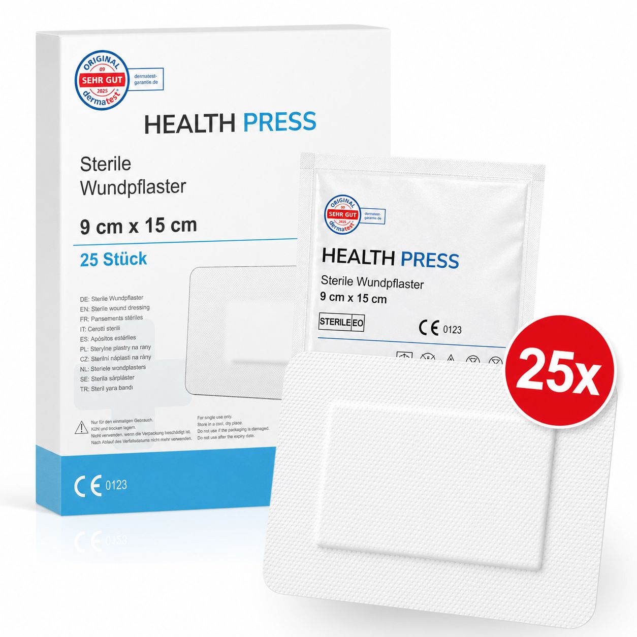 Health Press Wundpflaster steril – 9x15 cm großes Pflaster für Wunden 25 St