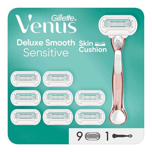 Gillette Venus Deluxe Smooth Sensitive Rasierer Damen, Damenrasierer + 9 Rasierklingen mit 5-fach Kl 1 St