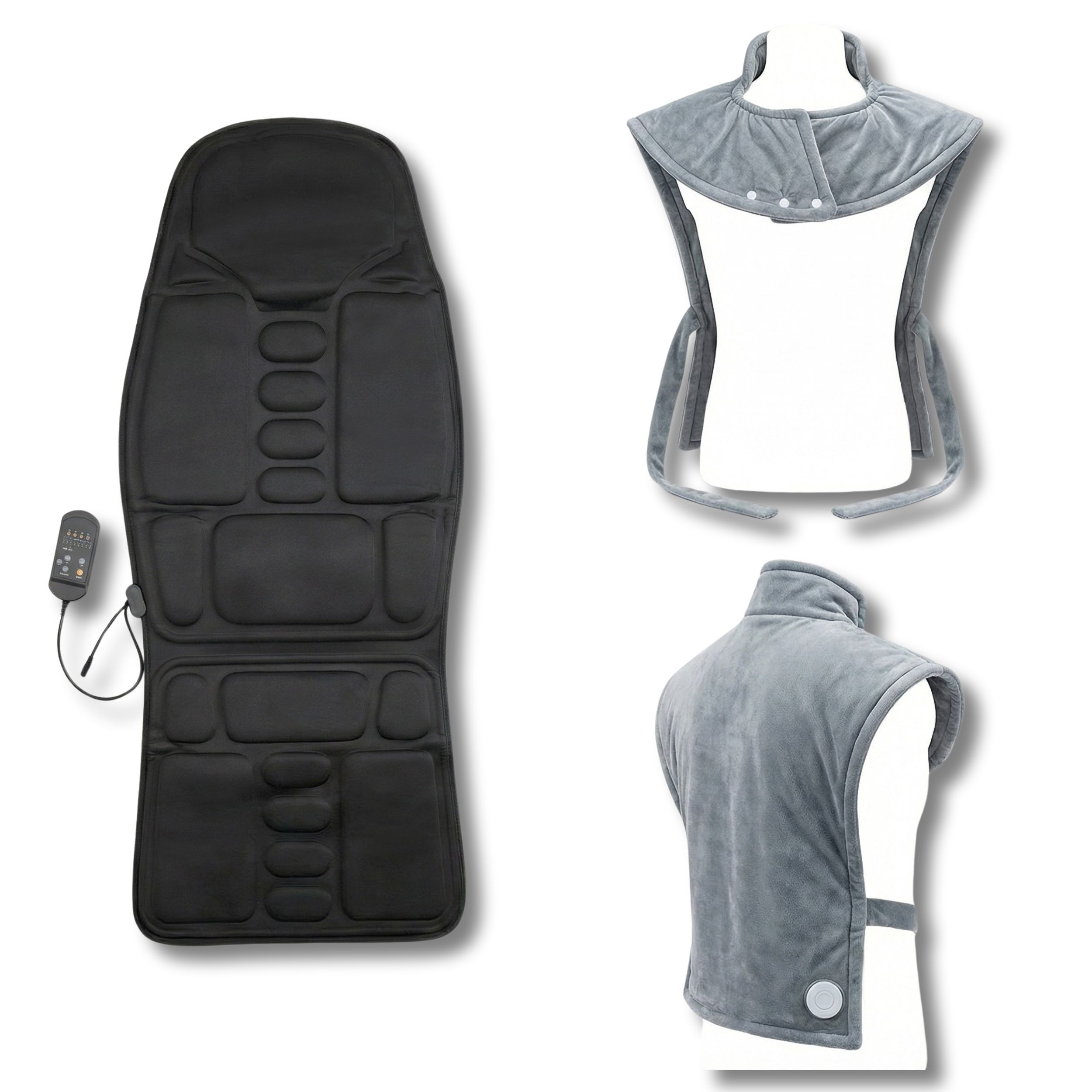 Homeoffice-Set mit Wärme & Massage – Beheizter Schal + Massagesitz 100x100 cm