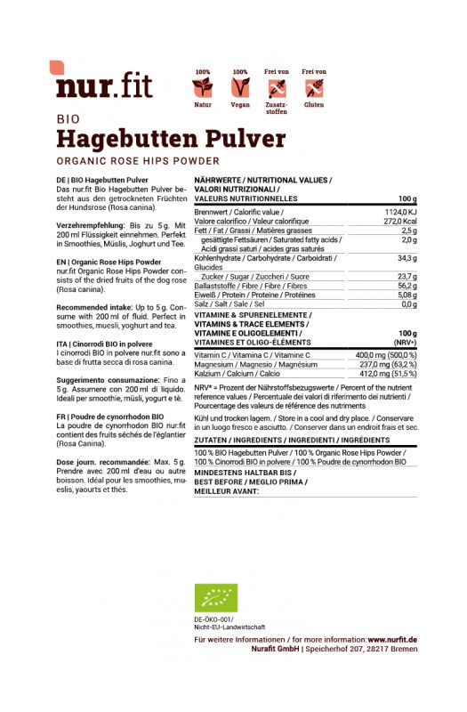 nur.fit BIO Hagebutten Pulver