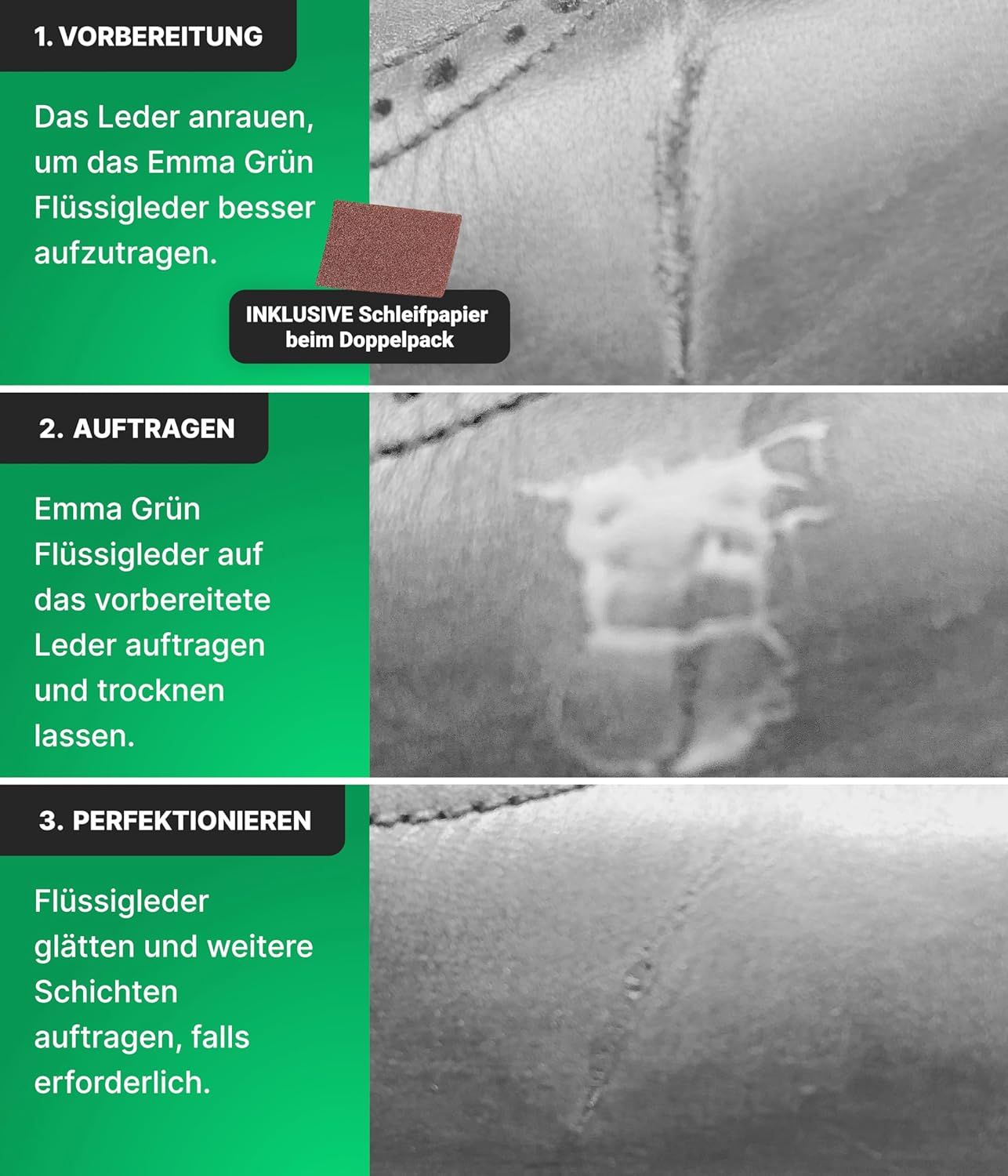 Emma Grün® Flüssigleder Reparatur Set weiß