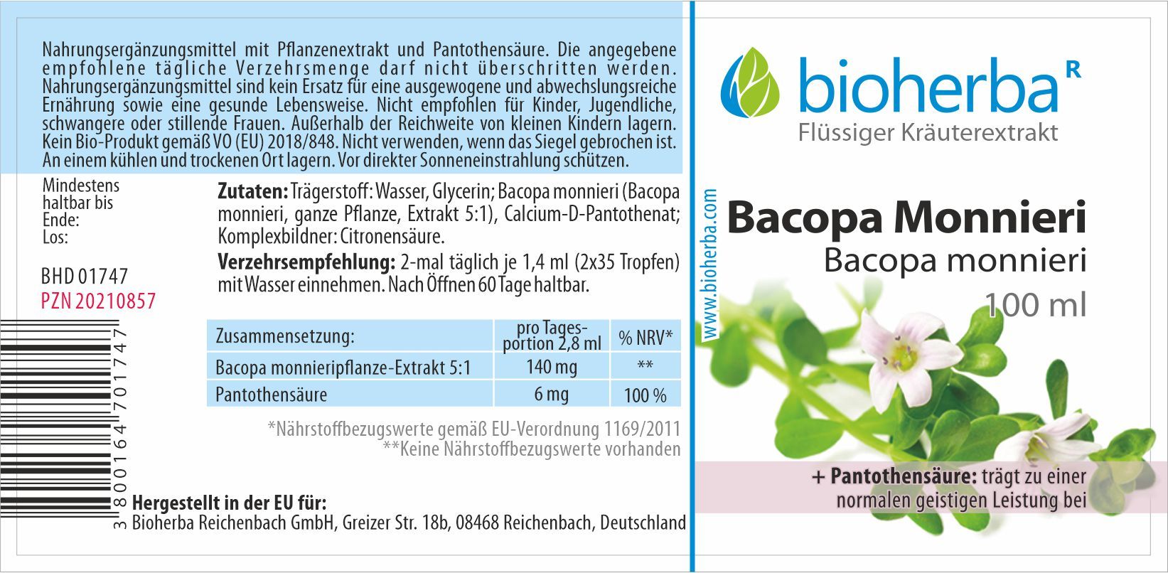 Bioherba Bacopa Monnieri Tropfen Tinktur