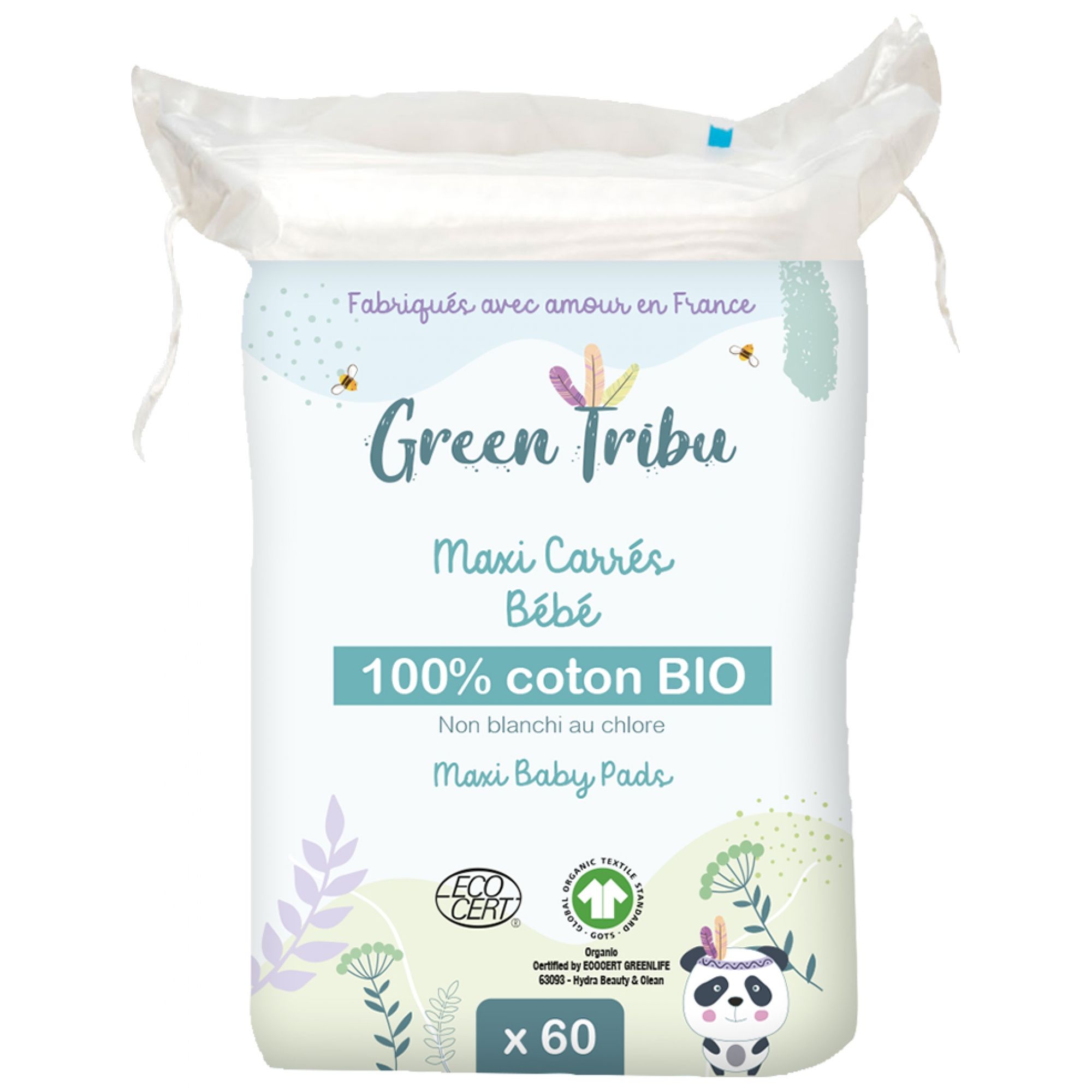 Grüne Tribu Maxi Quadrate Baby Bio-Baumwolle 60 Wattestäbchen 16x19x6 cm