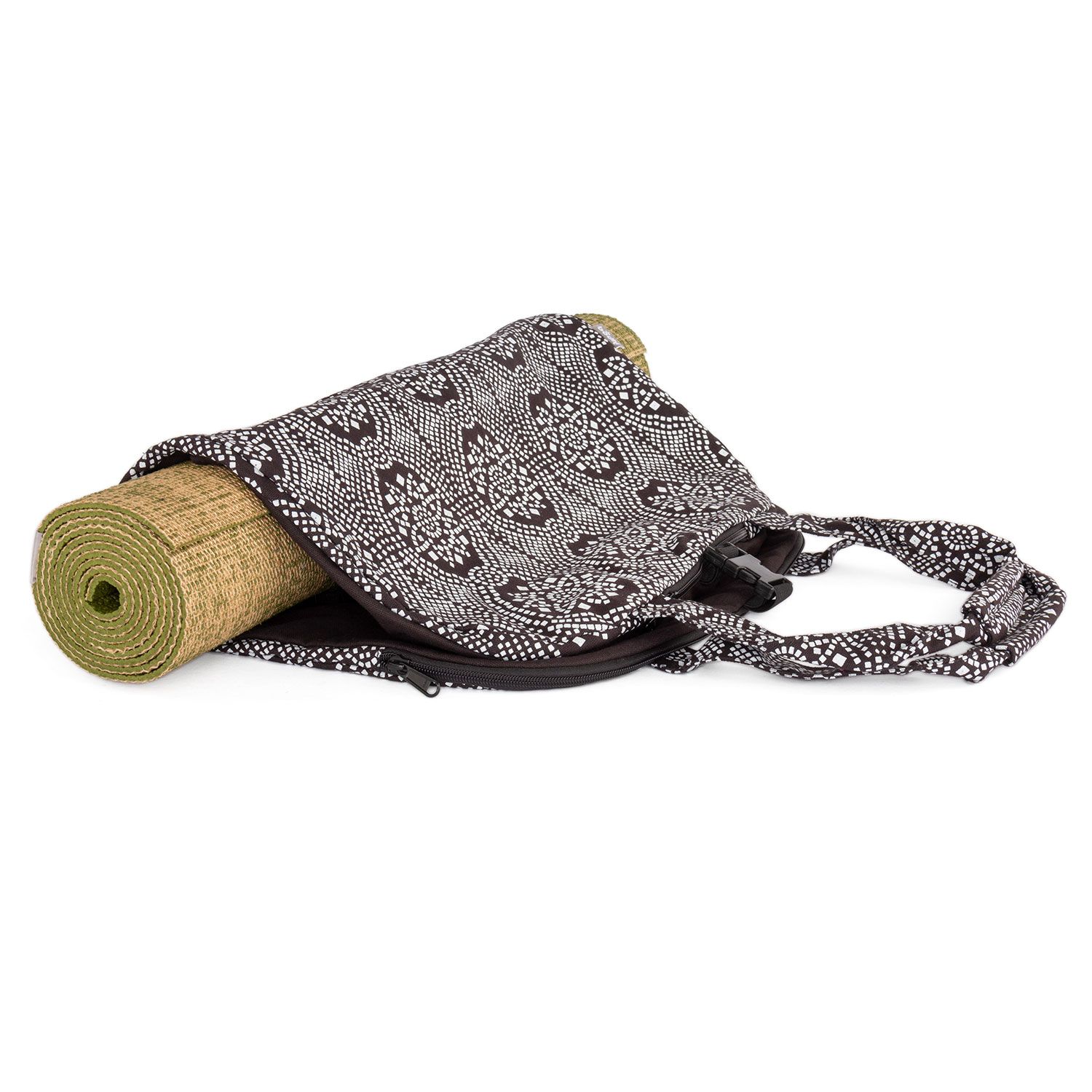 bodhi Maharaja Collection: Gemusterte Yoga Bag NAMASTÉ "Bandhani", schwarz/weiß