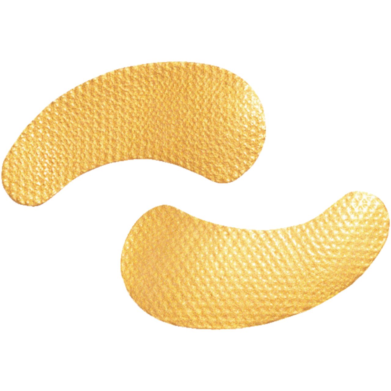 Zwei goldfarbene Augenpads. Tropfenförmig mit strukturierter Oberfläche.