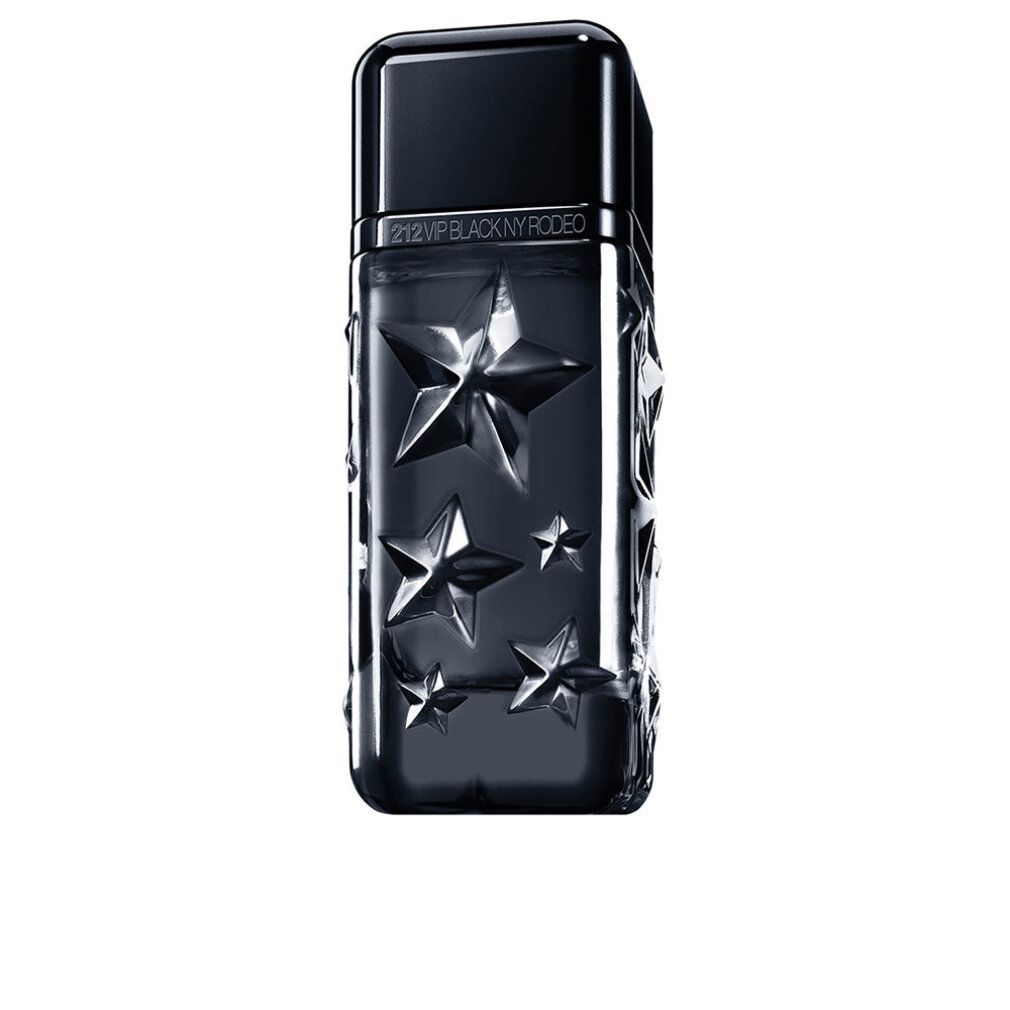 Schwarzer Flakon mit Sternenmuster. Schwarzer Deckel. Produktbezeichnung am oberen Rand.