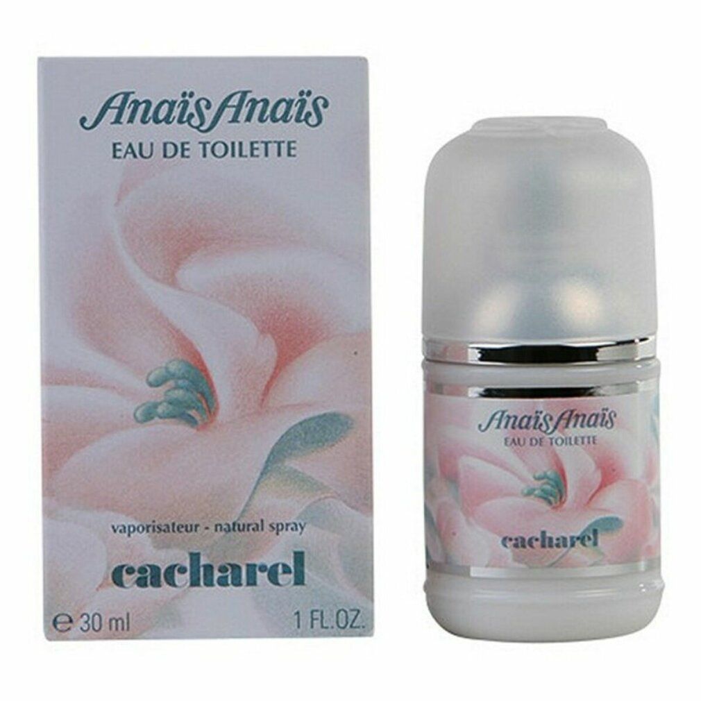 Cacharel Anais Anais Eau de Toilette. Flakon und Verpackung mit floralem Design. 30ml.