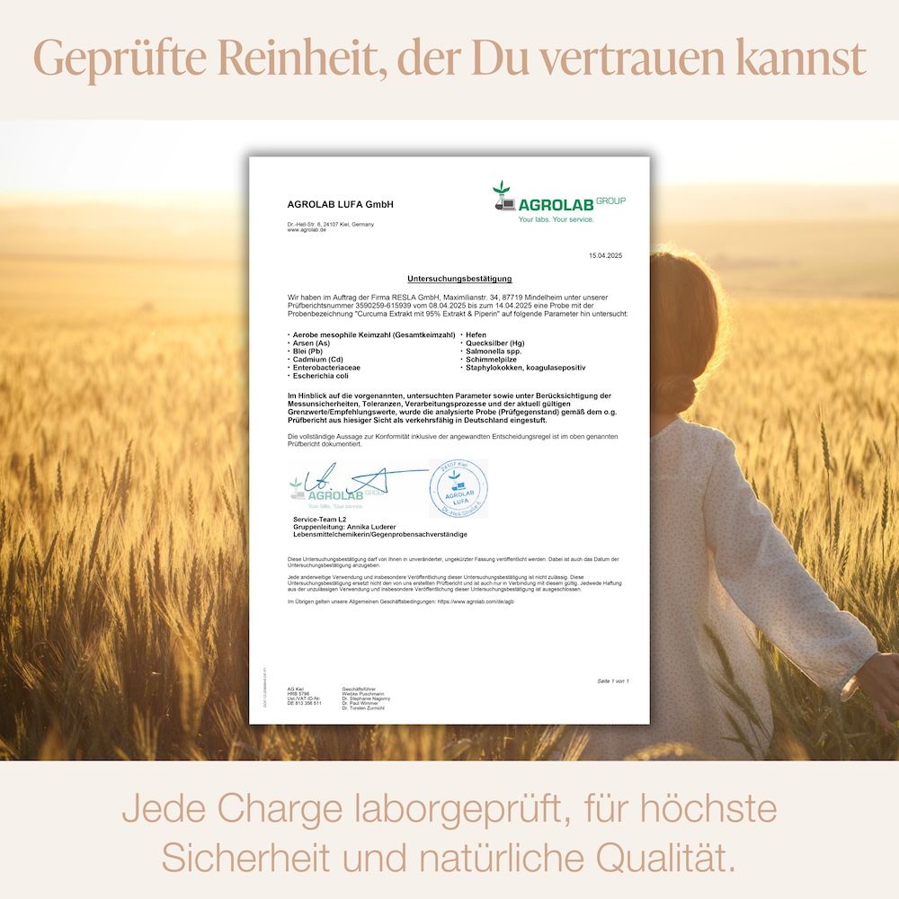 Zertifikat der Agrolab LUFA GmbH. Text über Laborprüfung. Logo der Agrolab Group.