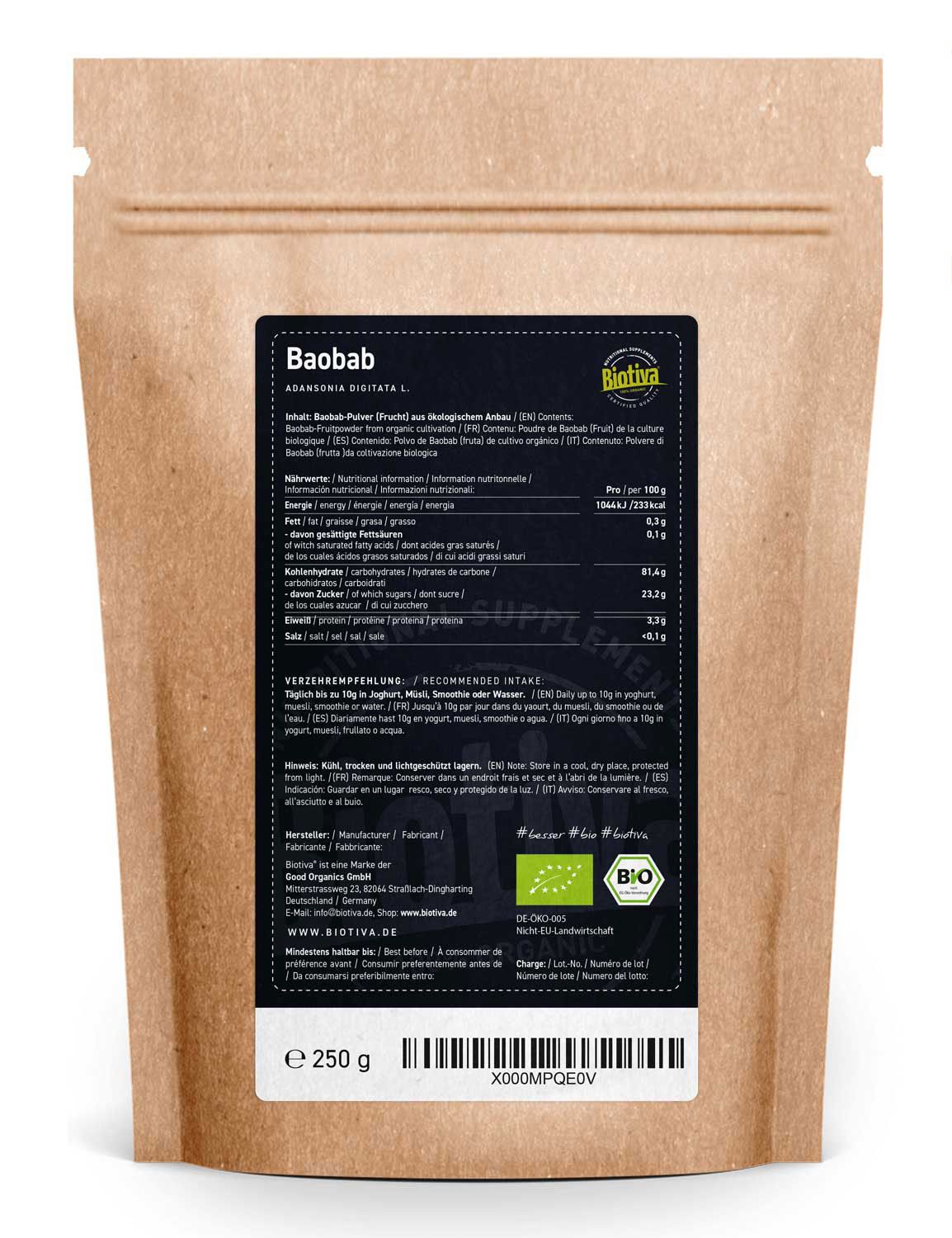 Biotiva Baobab Pulver Bio 250 g