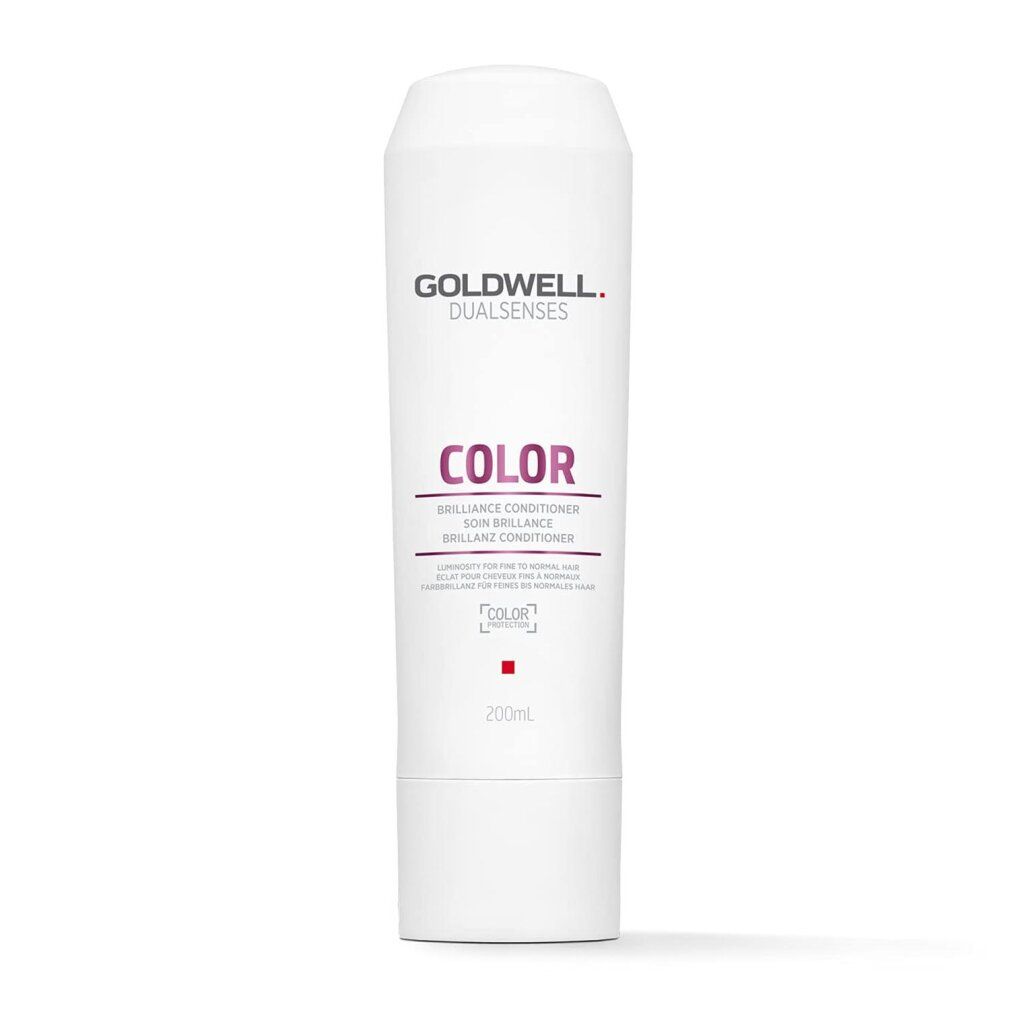 Weiße Tube Goldwell Dual Senses Color Conditioner. Text: COLOR, Brilliance Conditioner. 200ml.
