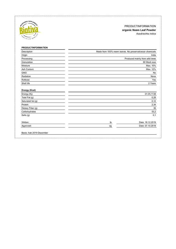 Biotiva Neem Kapseln Bio