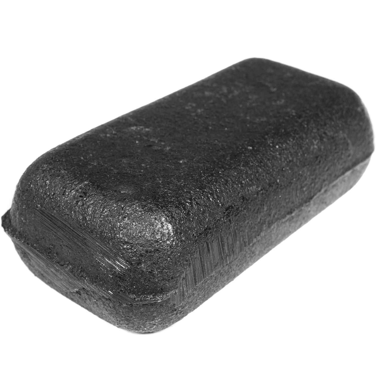 Schwarzes, rechteckiges Gewicht. Abgerundete Ecken. Oberfläche strukturiert.