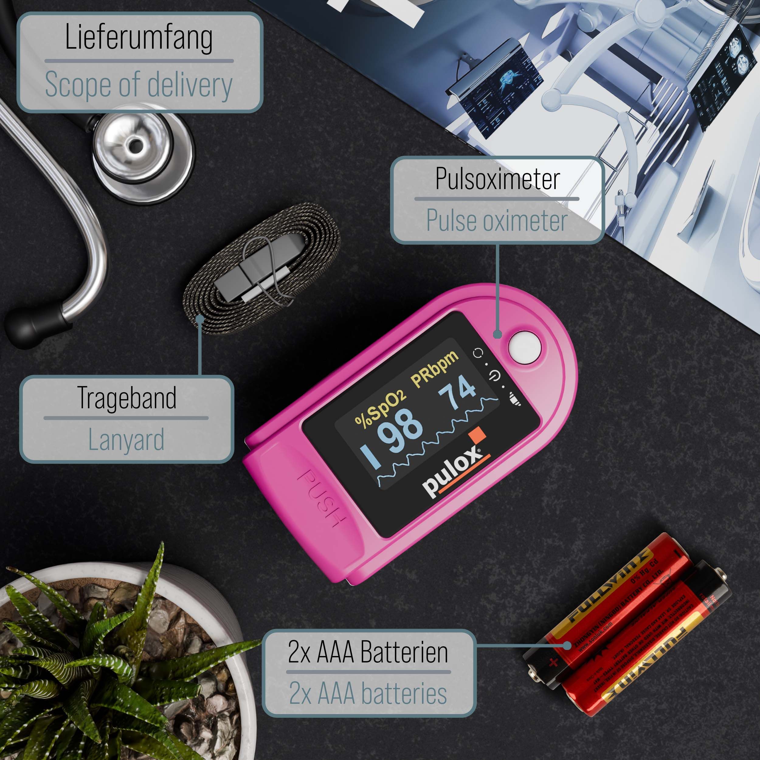Pulox PO-200 Solo - Finger-Pulsoximeter in Pink