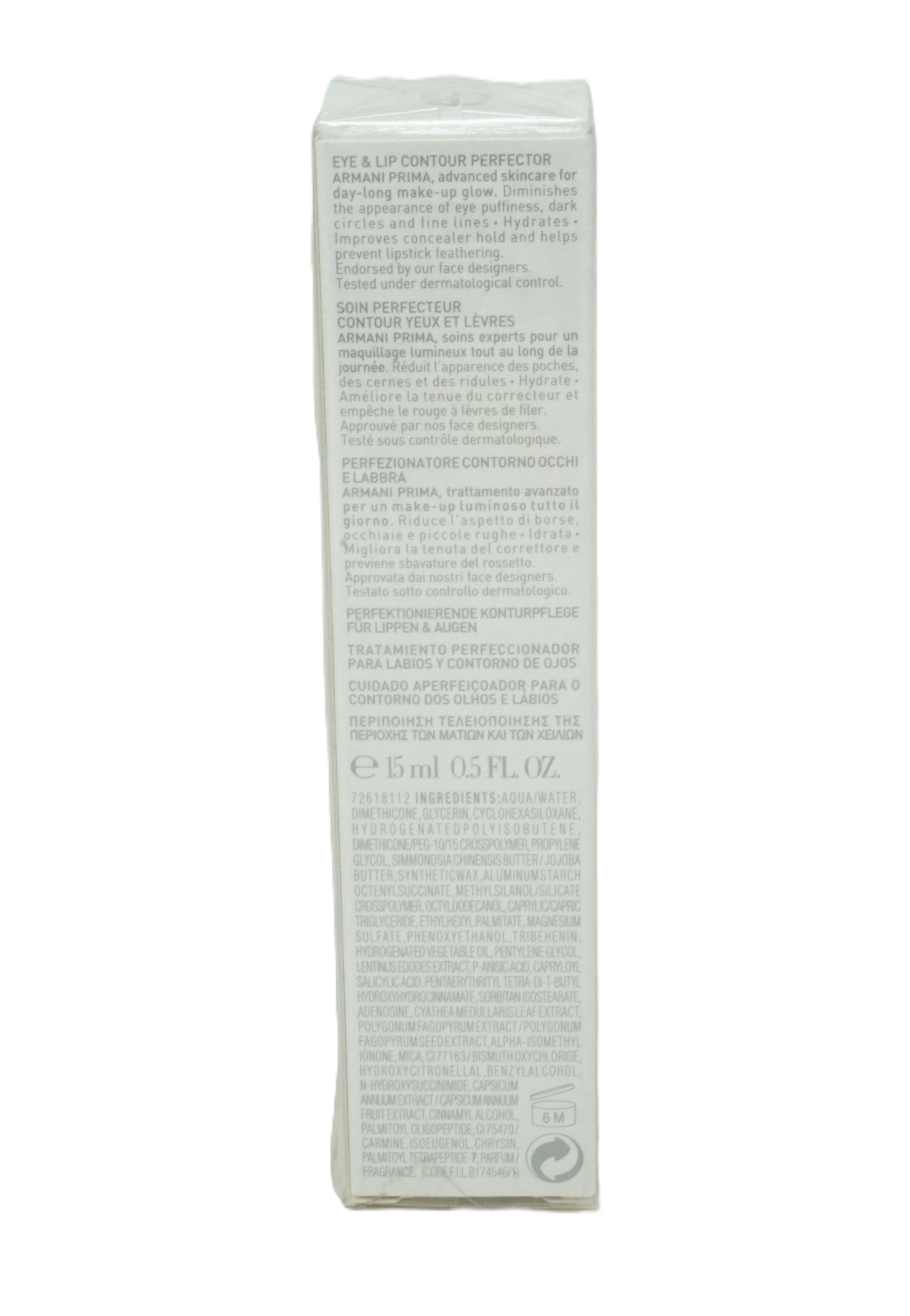 Giorgio Armani Prima Augen- & Lippenkonturen-Perfektionierer. Verpackung mit Text. 15 ml.