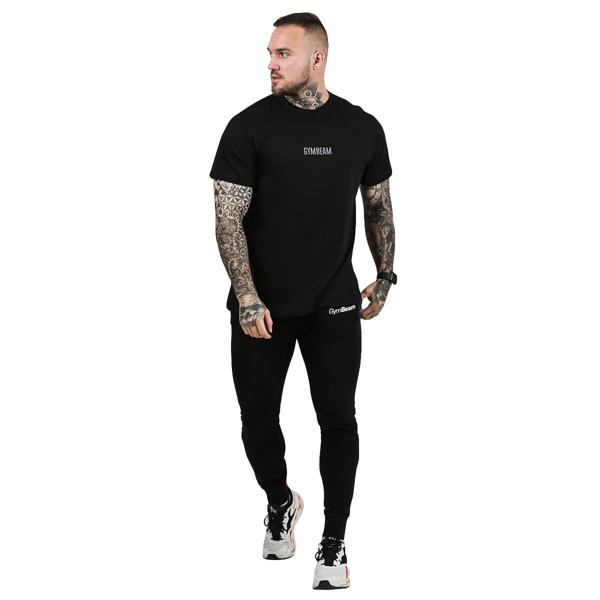 GymBeam T-Shirt Herren regular Kurzarm aus Baumwolle Schwarz FIT