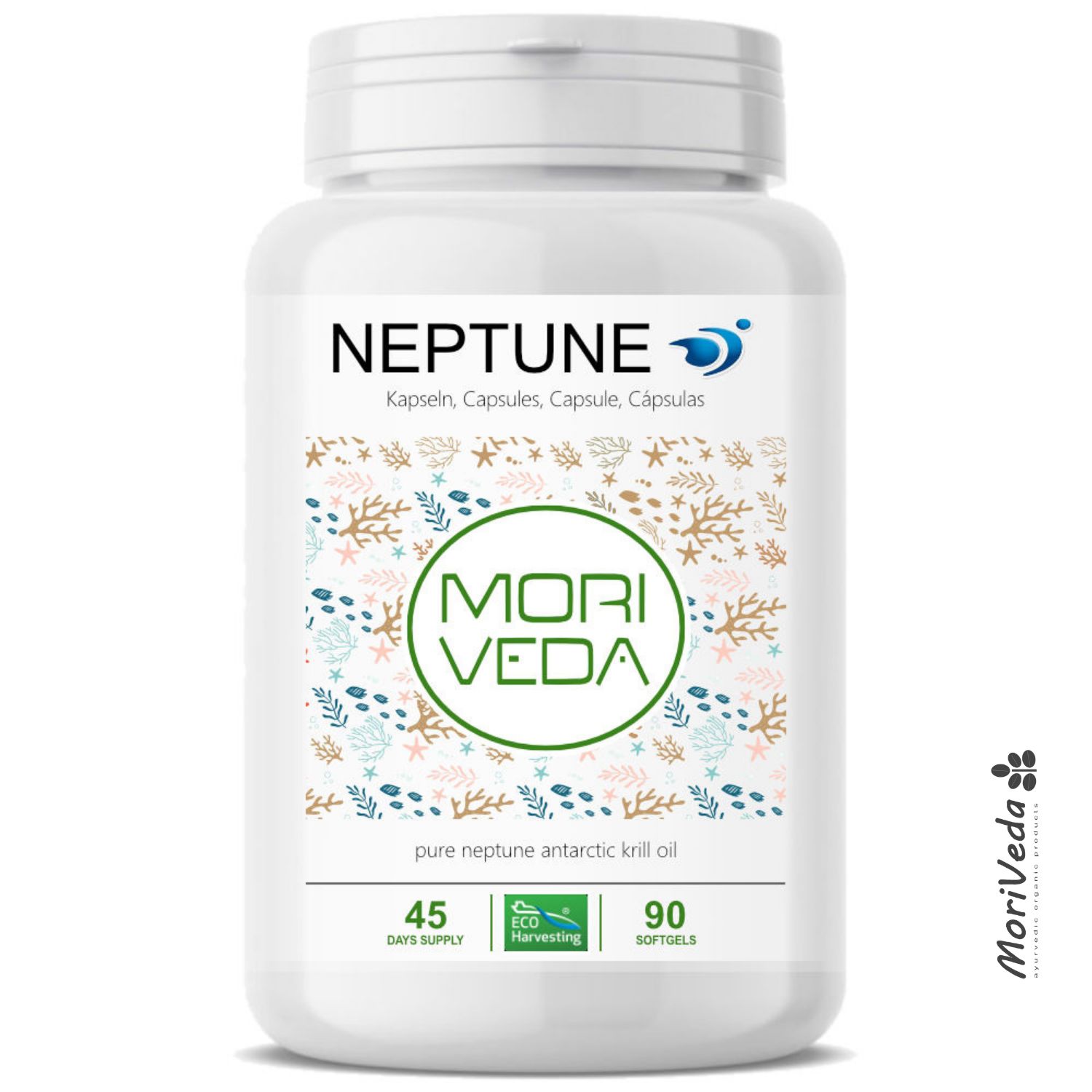 Moriveda Neptune Krillöl Softgels – Omega-3-6-9, EPA & Dha, Vitamin E, Cholin, hochdosiert 90 St