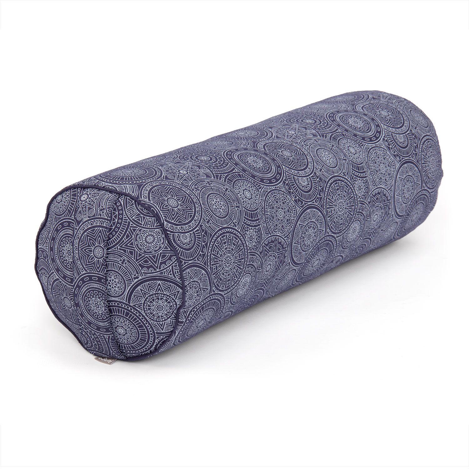 Maharaja Collection: Gemustertes Yoga-Bolster (rund), "Mandala", dunkelblau, Dinkelhülsen