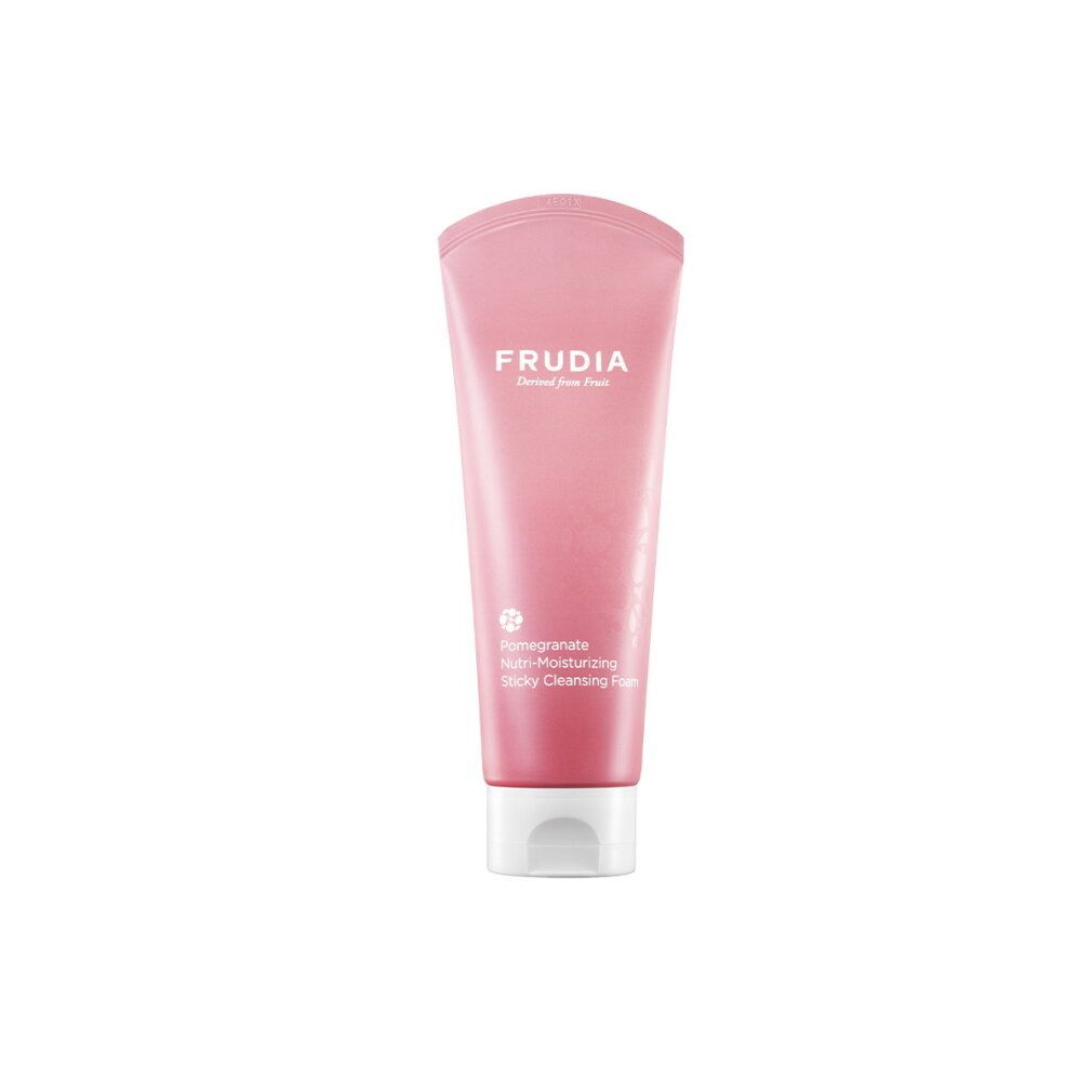FRUDIA Pomegranate Nutri-Moisturizing Sticky Cleansing Foam in einer rosa Tube mit weißem Verschluss.
