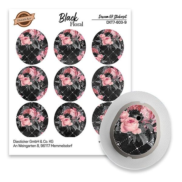 Diasticker® Dexcom G7 Stickerset 'Black Floral' 9 St