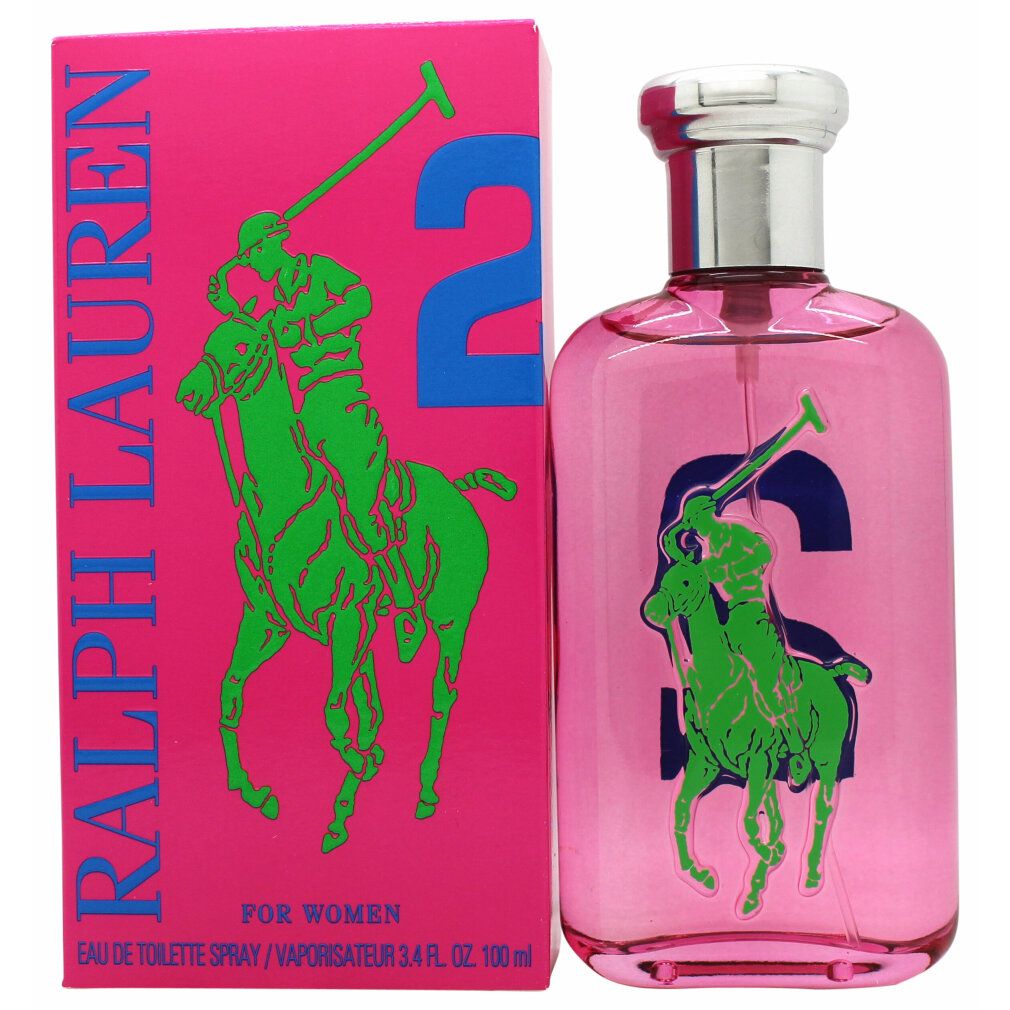 Rosa Flakon und Schachtel mit grünem Reiter-Logo und blauer Nummer 2. Text: RALPH LAUREN, FOR WOMEN.