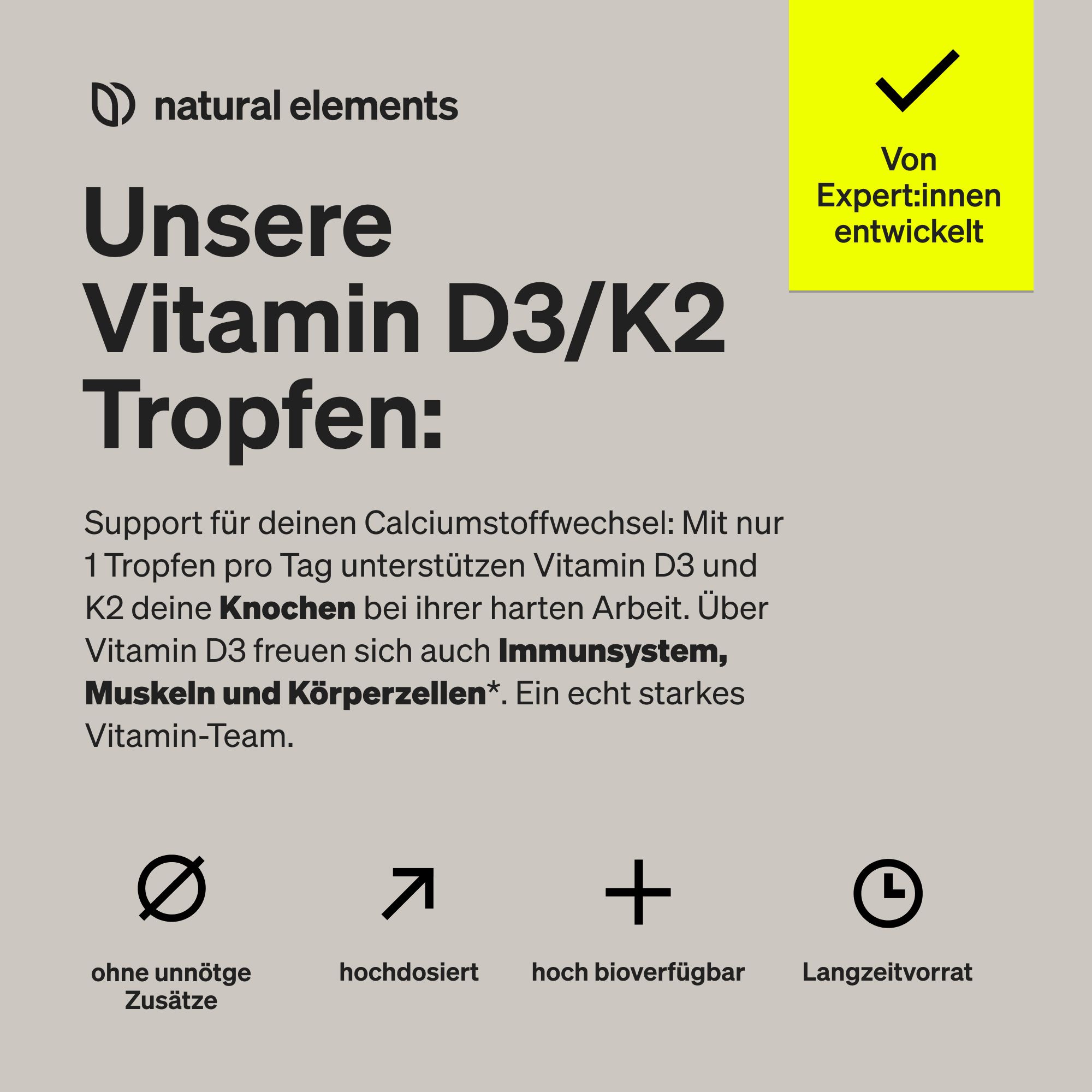 natural elements Vitamin D3 + K2 Tropfen – 99,7+% All-Trans K2VITAL® von Kappa + Vitamin D3
